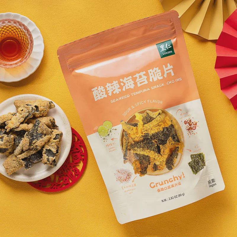 #6392 酸辣海苔脆片 Seaweed Tempura Snack -sour & spicy flavor (里仁) 80g, 24/cs