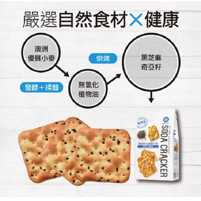 #5021 奇亞籽黑芝麻蘇打餅 Chia Seed & Black Sesame Soda Cracker (自然主意) 180g , 20/cs