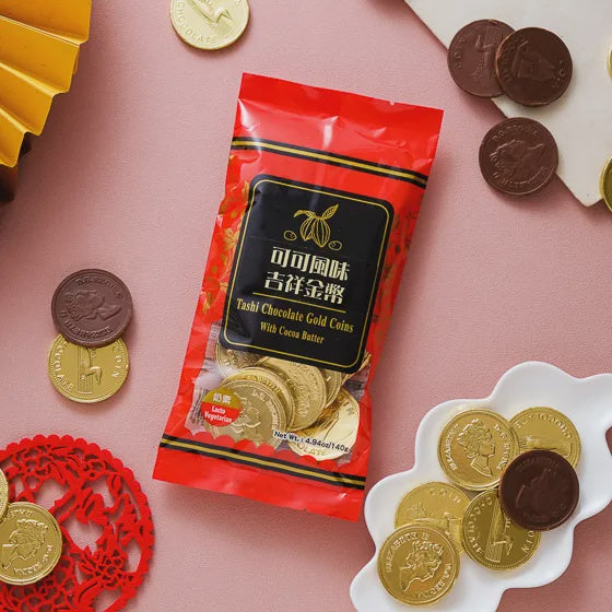 #6390	吉祥金幣代可可脂巧克力 Tashi Chocolate Gold Coins with Cocoa Butter (里仁) 140g, 60/cs