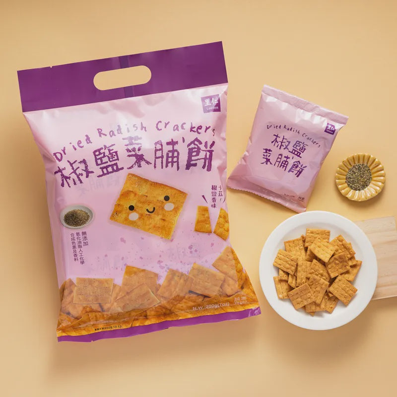 #6553	椒鹽菜脯餅膨湃包200公克(安堡)Dried Radish Crackers -Handy Pack (里仁) 200g, 12/cs