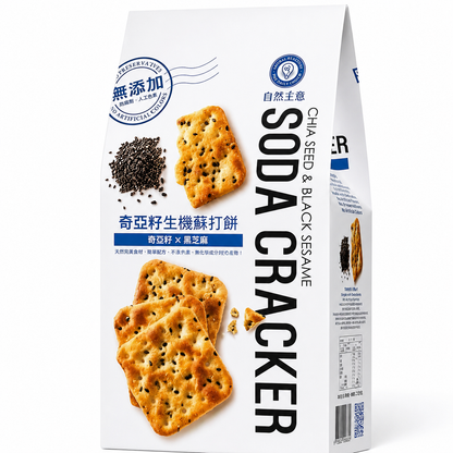 #5021 奇亞籽黑芝麻蘇打餅 Chia Seed & Black Sesame Soda Cracker (自然主意) 180 g, 20/cs