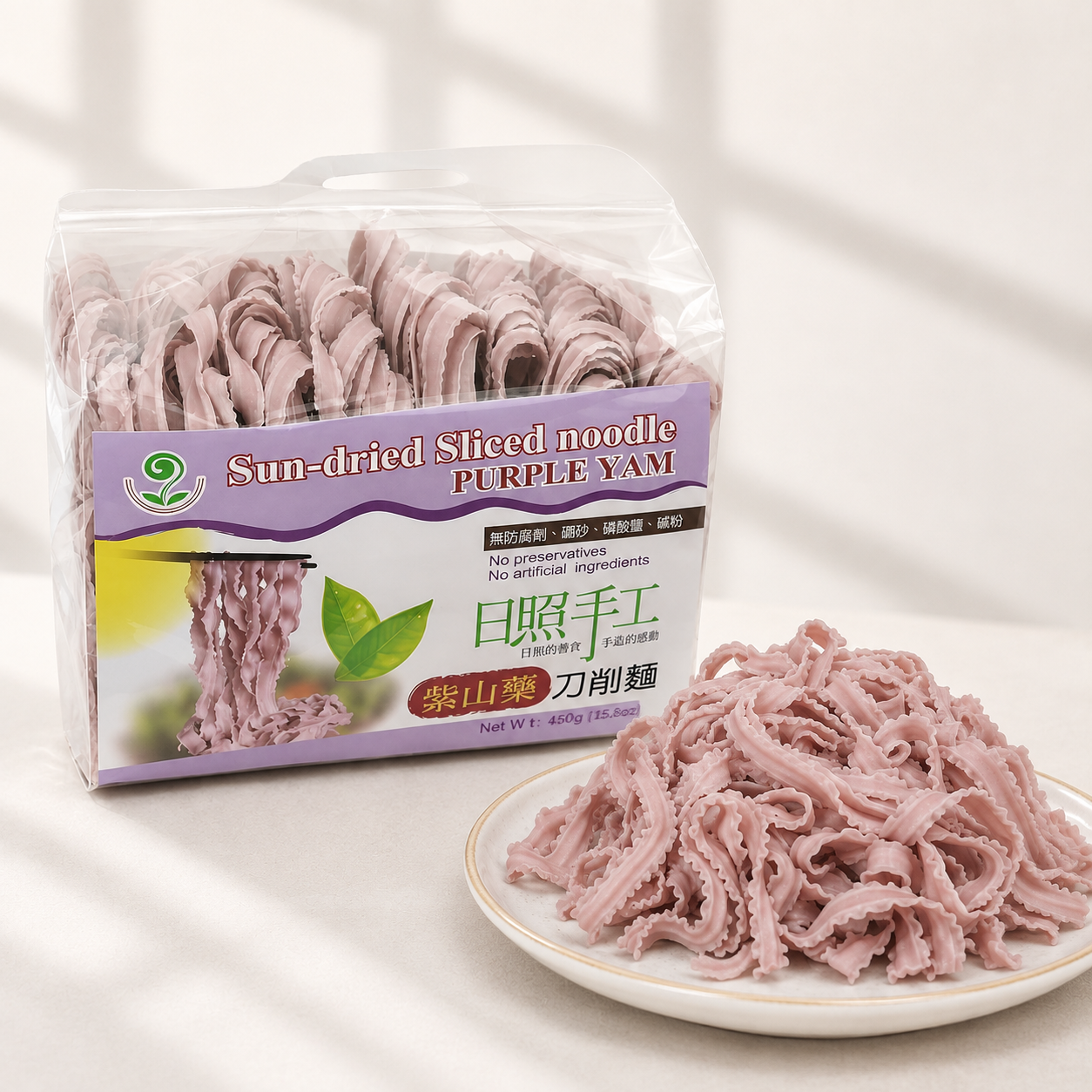 #2668 日照手工紫山藥刀削麵 Sun-Dried Sliced Noodle Purple Yam (禾一發) 450 g