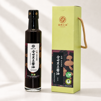 #6189 金甘有機段木香菇黑豆醬油 Premium Organic Shiitake Black Bean Soy Sauce (喜樂之泉) 265 ml