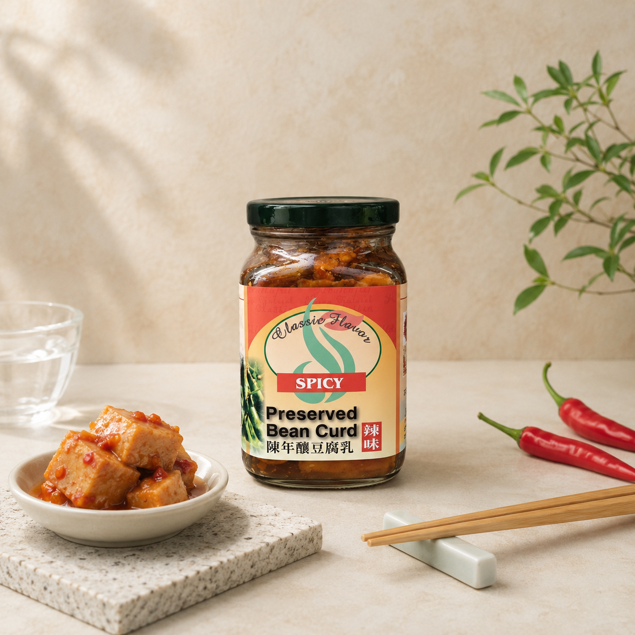 #5180 陳年釀豆腐乳-辣味 Preserved bean curd - spicy (禾一發) 330 g, 12/cs