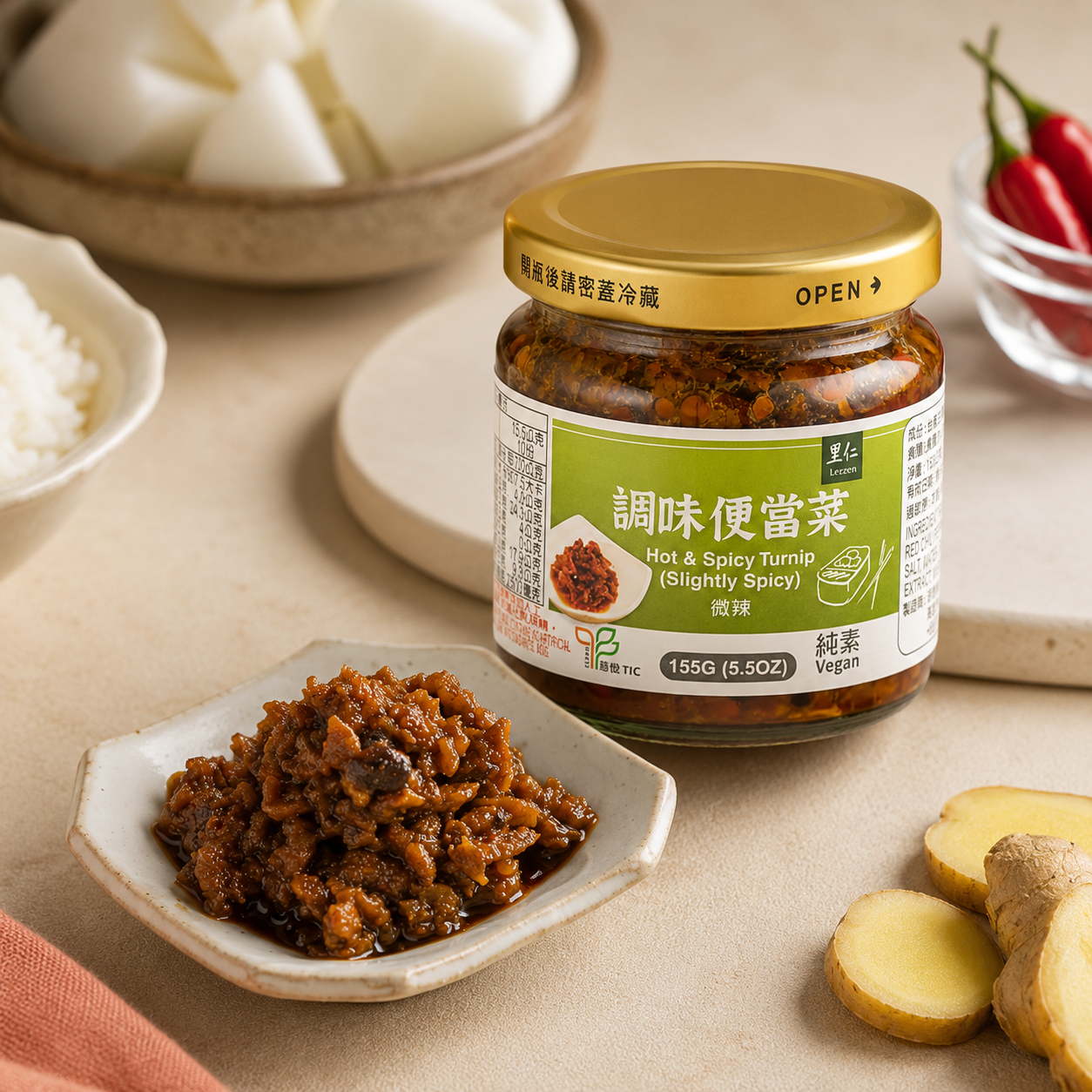 #6320 調味便當菜[微辣] Hot & Spicy Turnip -Slightly Spicy (里仁) 155g, 12/cs