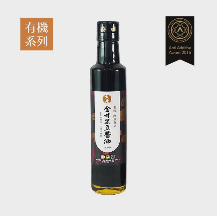 #6189 金有機甘椴木香菇黑豆醬油Premium Organic Mushroom Black Bean Soy Sauce (喜樂之泉) 265ml, 12/cs