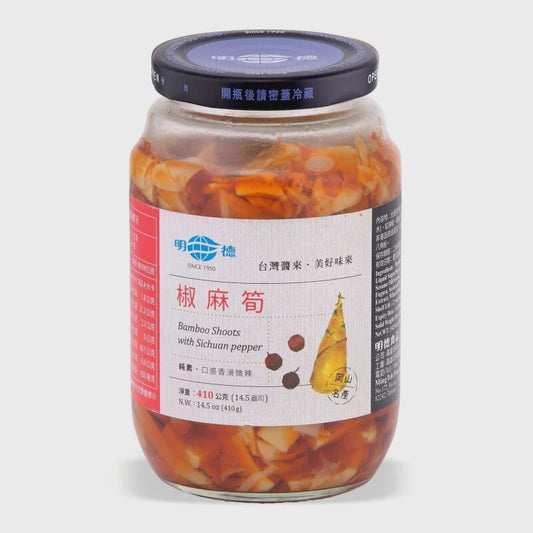 #6183 椒麻筍 Bamboo Shoots with Sichuan pepper (明德) 410g, 12/cs